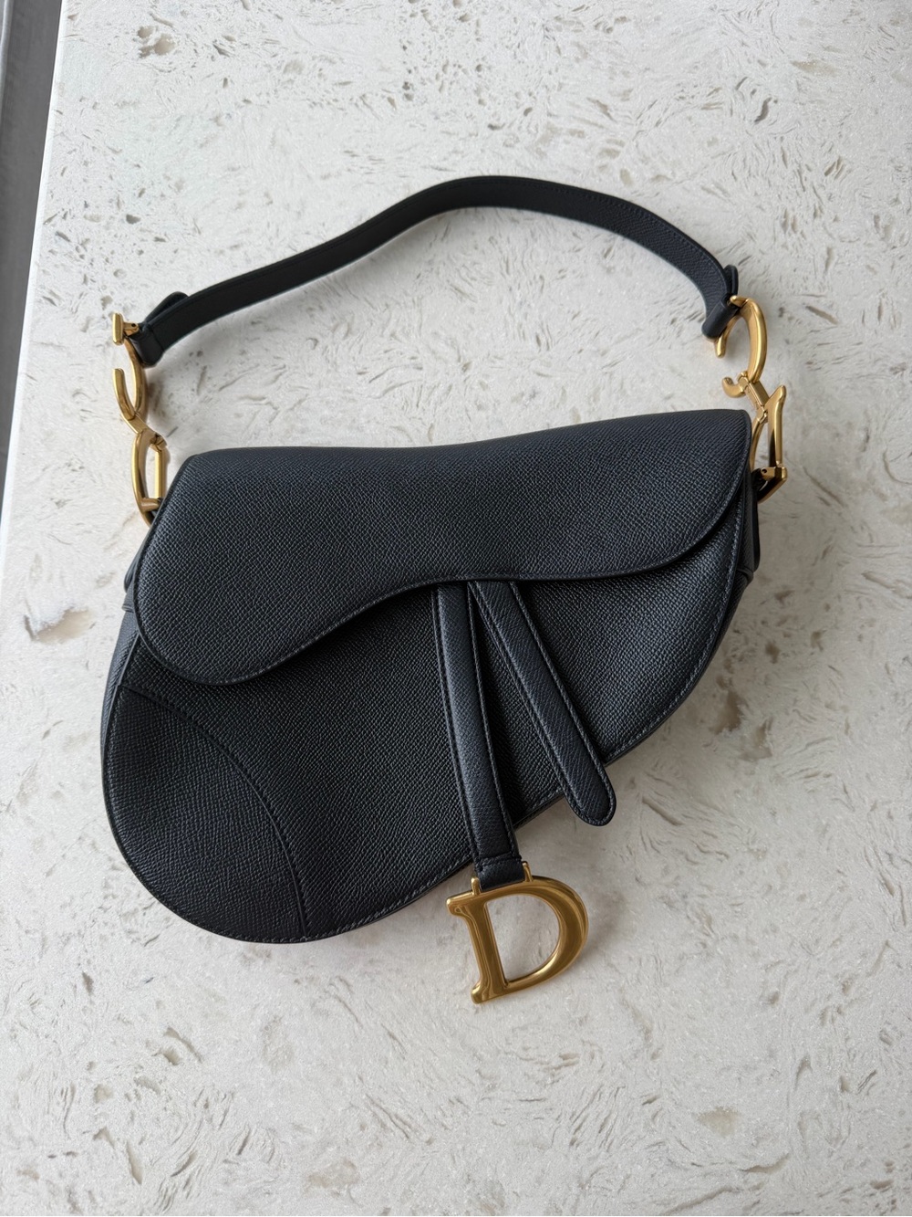 Dior Black Saddle Shoulder Bag with Gold Hardware